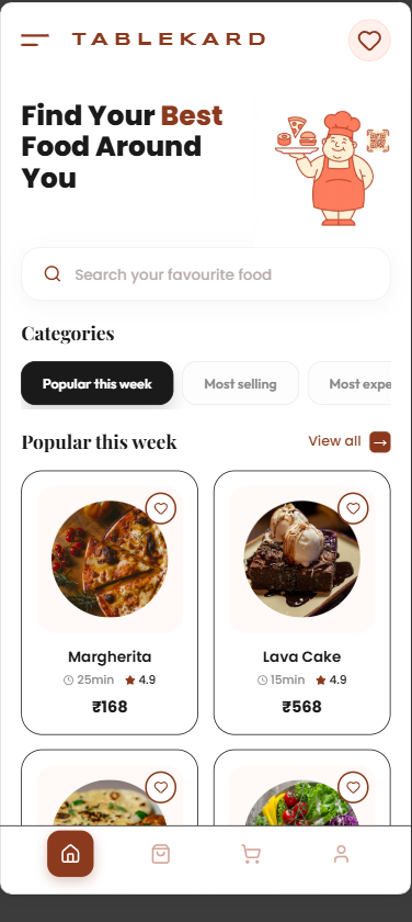 Tablekard menu screen